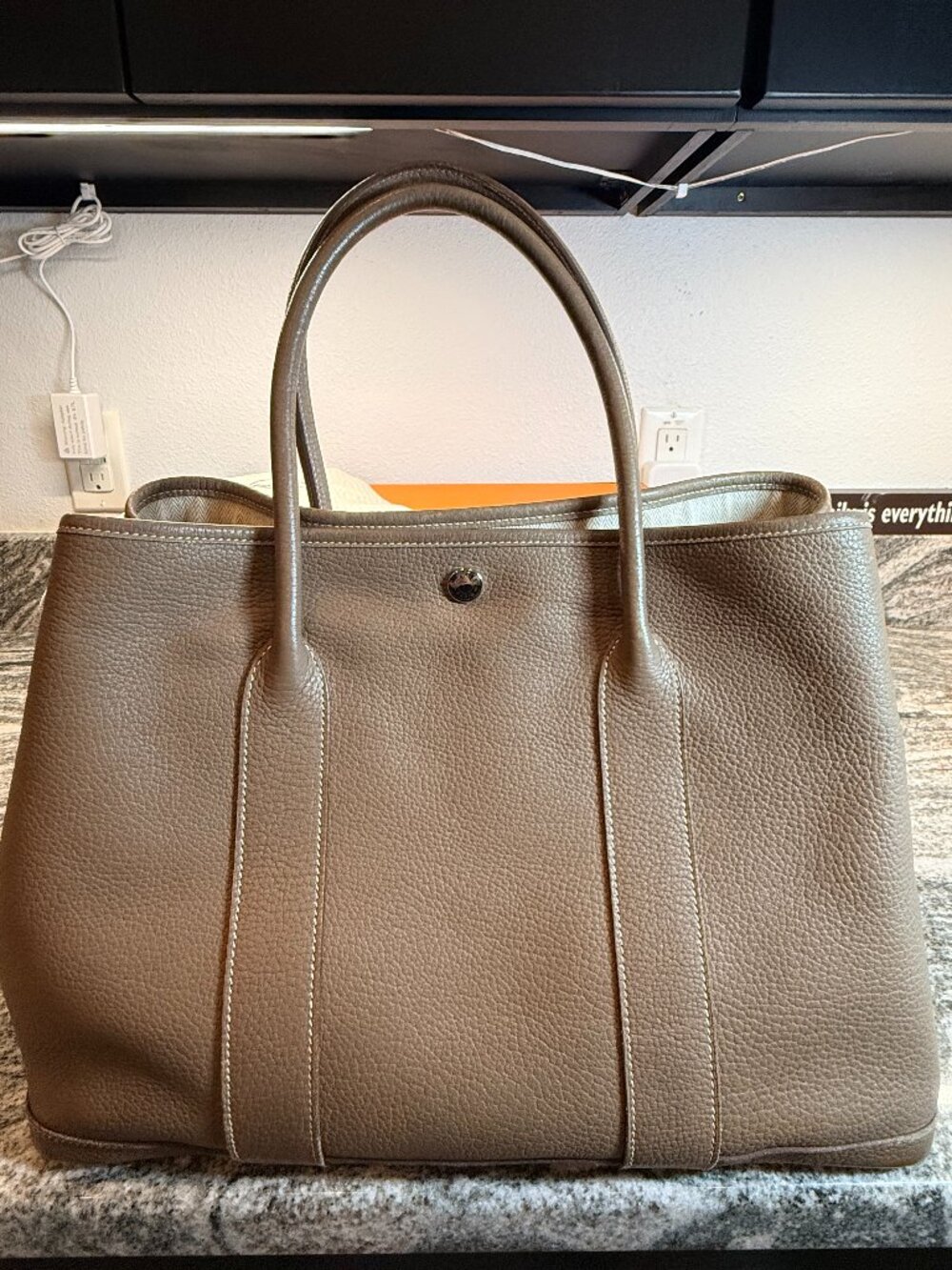 Hermes Garden Party 36 Etoupe leather tote